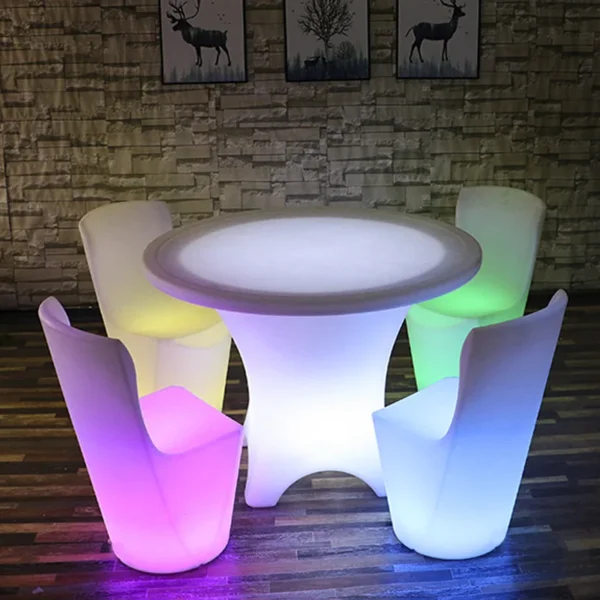 LED Illuminated round Cocktail Table Waterproof Plastic Coffee Table Commercial Bar Furniture Supply
