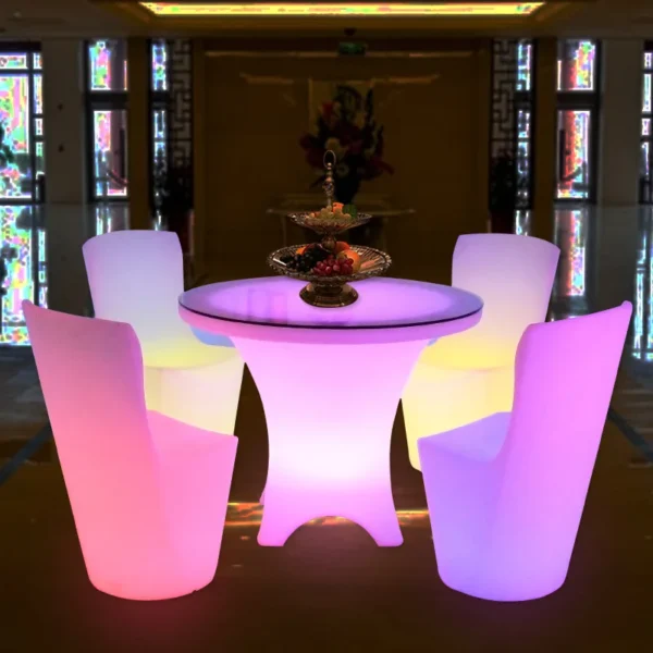LED Illuminated round Cocktail Table Waterproof Plastic Coffee Table Commercial Bar Furniture Supply