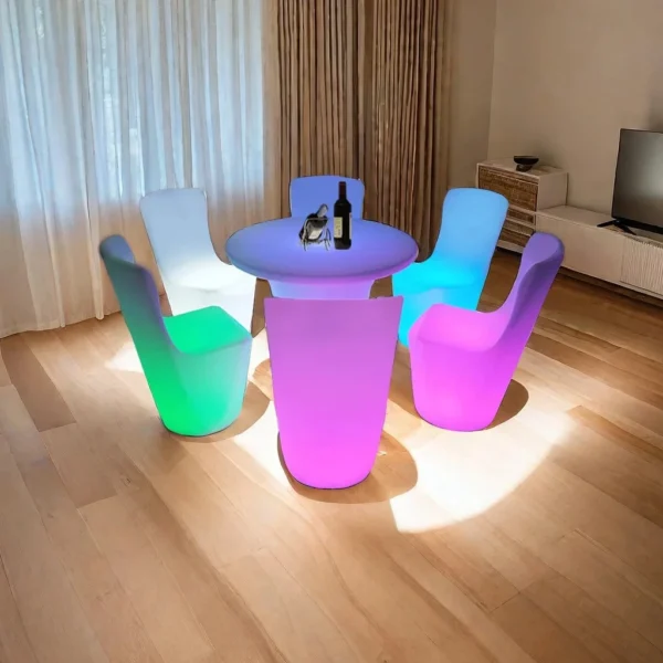 LED Illuminated round Cocktail Table Waterproof Plastic Coffee Table Commercial Bar Furniture Supply