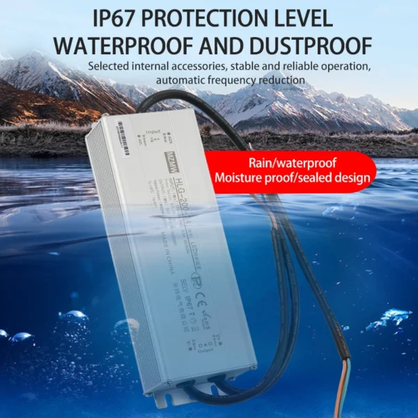 MZMW HLG 120W-600W IP67 Waterproof Industrial Switching Power Supply with PFC 100-260VAC AC-DC 12V 24V 36V 48V Led Driver SMPS
