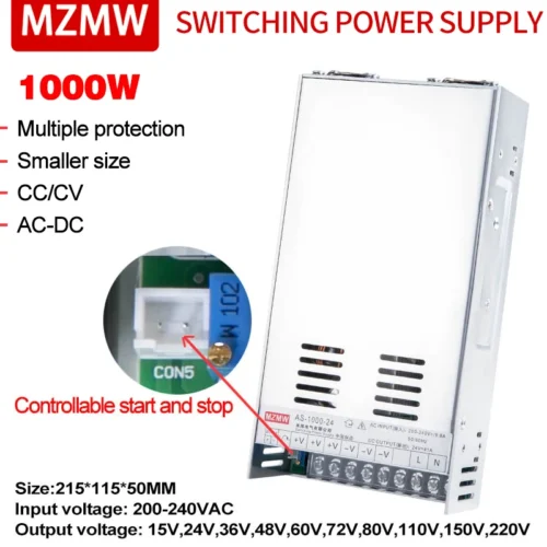 MZMW 1000W Switching Power Supply 15V 24V 36V 48V 60V 72V 80V 110V 150v 220V AC/DC CC/CV Start Stop Control Transformer SMPS