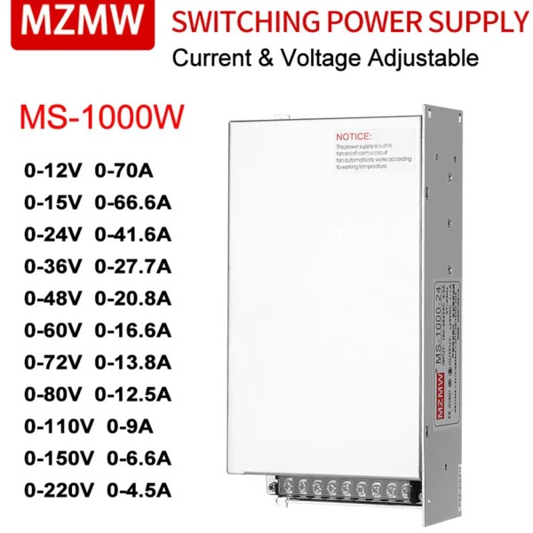 MZMW Switching Power Supply MS1000 1000W 12/24/36/48v 60V 72V 80V 110V 150V 220V AC/DC Single Output Current&Voltage Adjustable