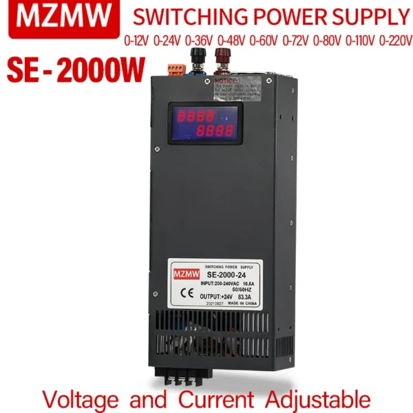 MZMW SE2000 2000W Switching Power Supply 0-12V 24V 36V 48V 60V 80V 110V 220V Digital Display Adjustable AC/DC High Power SMPS