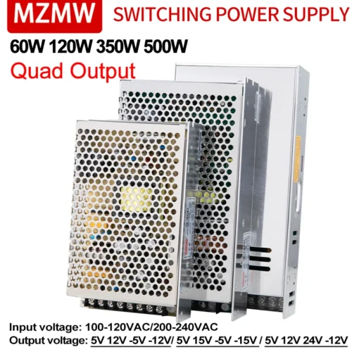 MZMW Quad Output Switching Power Supply 60W 120W 350W 500W AC/DC 5V 12V 24V -5V -12V Led Strip Driver Transformer Four Way SMPS