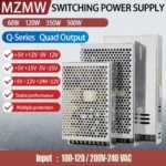 MZMW 60W 120W 350W 500W Quad Output Switching Power Supply 5V 12V 24V -5V -12V Four Way AC/DC SMPS Led Strip Driver Transformer