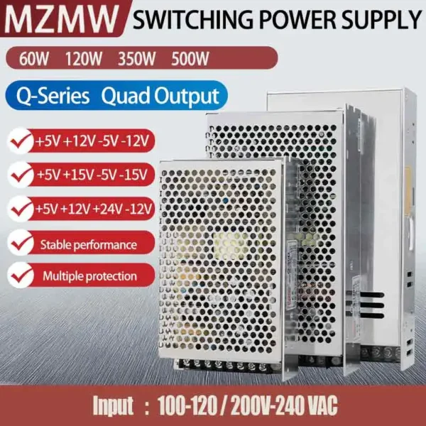 MZMW 60W 120W 350W 500W Quad Output Switching Power Supply 5V 12V 24V -5V -12V Four Way AC/DC SMPS Led Strip Driver Transformer