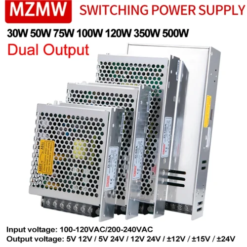 MZMW Dual Output Switching Power Supply 30W 50W 75W 100W 120W 350W 500W Ac Dc Converter ± 5V 24V 12V 15V LED Power SMPS Driver