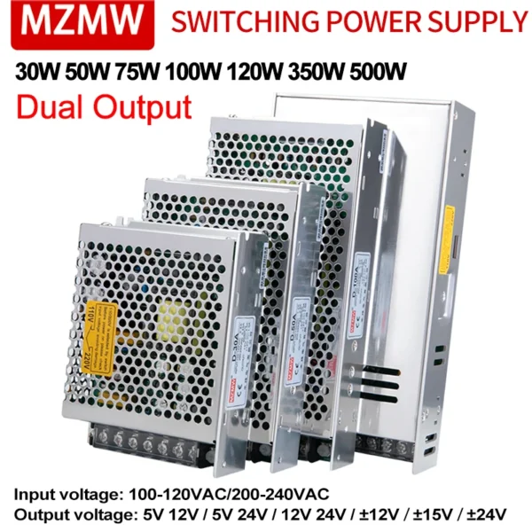 MZMW Dual Output Switching Power Supply 30W 50W 75W 100W 120W 350W 500W Ac Dc Converter ± 5V 24V 12V 15V LED Power SMPS Driver