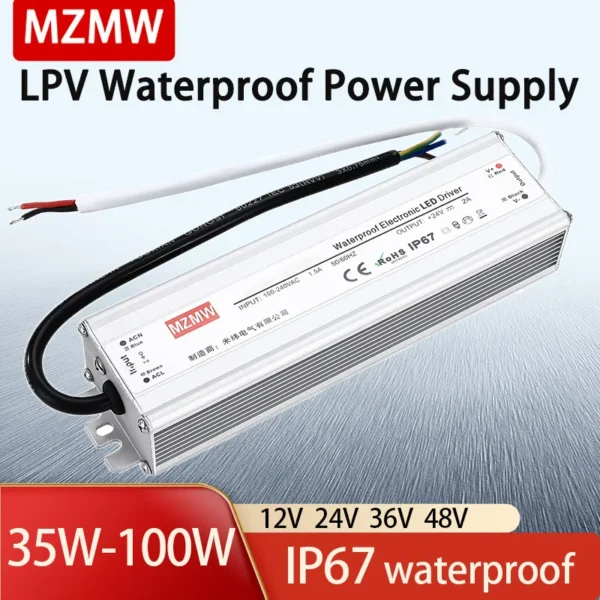 kf-S969f42984c004a3bad2915ec1e9c8cf2y MZMW Waterproof Switching Power Supply LPV-35W 60W 80W 100W AC/DC 12V 24V IP65 Lighting Transformer Single Output LED Driver