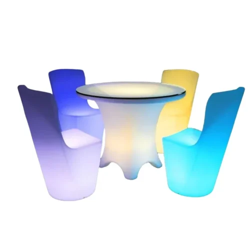 LED Illuminated round Cocktail Table Waterproof Plastic Coffee Table Commercial Bar Furniture Supply