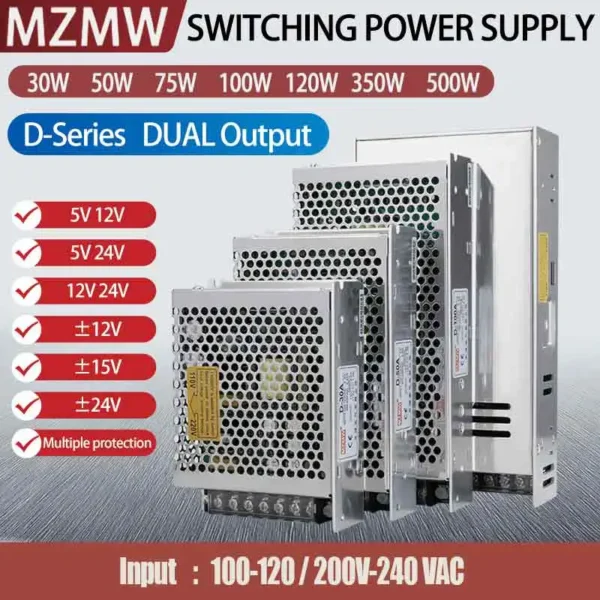 kf-Sa60578c92eb349288004b1f50a748627o MZMWDUAL Output At The Same Time Switching Power Supply 30W 50W 75W 100W 120W 350W 500W + - 5V 12V 24V 15V Multiple output SMPS