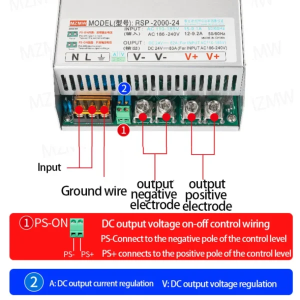 MZMW PFC Switching Power Supply 2000W 0-24/36/48/60/72/110/220V CC/CV 100-240V AC/DC Current&Voltage Adjustable Transformer SMPS