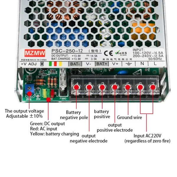 250W UPS Function Charger Switching Power Supply 12V 24V AC DC 13.8V 14.5A 27.6V 6.5A Uninterruptible SMPS PSC-250-12 PSC-250-24