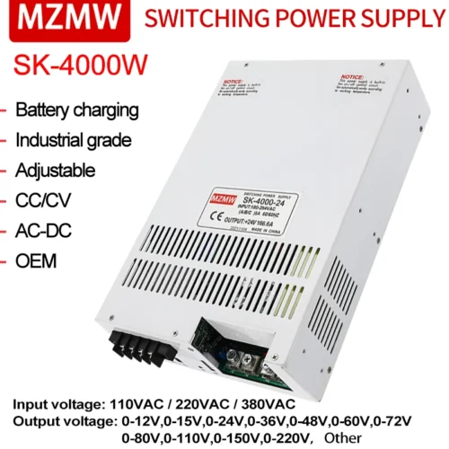 MZMW 4000W Switching Power Supply 220V/380V AC/DC 15V-220V CC/CV Adjustable Industrial Transformer SMPS 48V 80V Battery charging