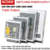 MZMW Triple Output Switching Power Supply 30W 50W 60W 100W 350W 500W AC/DC Converter 5V 15V -15V 12V 24V Driver Transformer SMPS