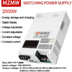 MZMW Adjustable Switching Power Supply Digital Display 2500W AC/DC CC/CV 0-12V 24V 36V 48V 60V 72V 80V 110V 220V Industrial SMPS