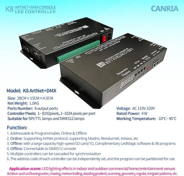 K8 ARTNET + DMX Console LED Controller
