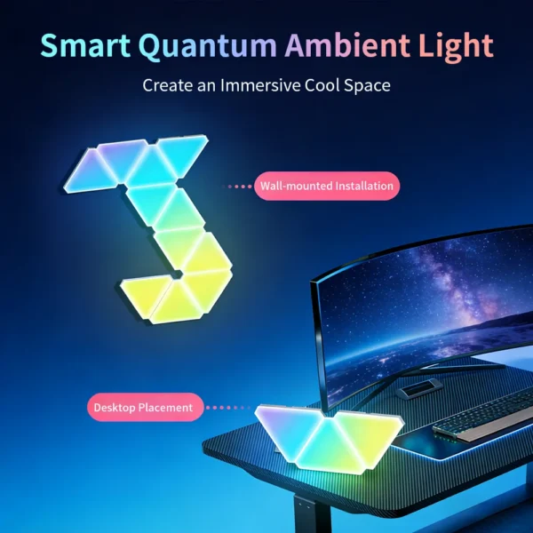 Smart RGB Hexagon LED Wall Panels – Color Changing Ambient Night Light, DIY Modular Design, App & Music Sync for Bedroom and Game Room