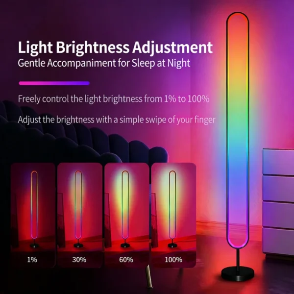 Smart RGB LED Floor Lamp Ambient Light with App & Remote Control – 180°/360° Color Changing, Multi-Shape Modern Lighting for Living Room