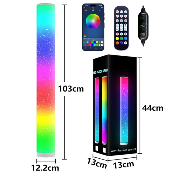 Smart RGB LED Floor Lamp Ambient Light with App & Remote Control – 180°/360° Color Changing, Multi-Shape Modern Lighting for Living Room