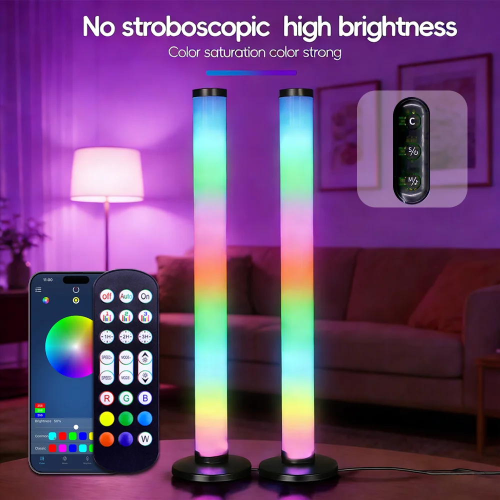Smart RGB LED Floor Lamp Dual Use – App & Remote Control, Music Rhythm Sync Color Changing Ambient Light for Gaming Setup, Bedroom & Home Decoration