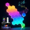 Smart RGB Hexagon LED Wall Panels USB Powered – DIY Modular Ambient Lighting, Color Changing, Dimmable with App & Music Sync for Gaming Room