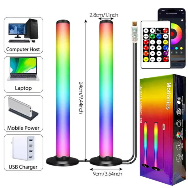 25CM Smart RGB LED Ambient Light Bar USB Powered – Bluetooth App Control, Sound Activated Music Sync Lighting for Gaming PC, Desktop & Party