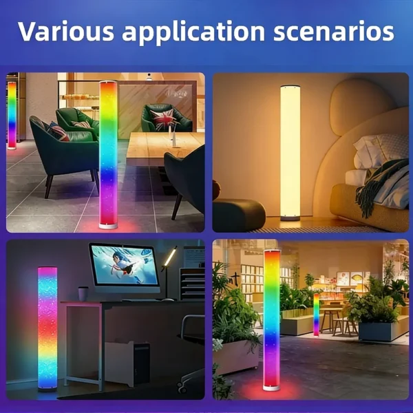 Portable RGB LED Cylindrical Floor Lamp – Music Sync Color Changing Aurora Star Ambient Light for Living Room, Bedroom & E-Sports Setup
