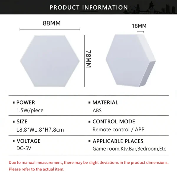 5V Smart RGB Hexagon Wall Light Panels USB Powered – DIY Modular Ambient Lighting, Color Changing with Music Sync & App Control for Bedroom & Game Room