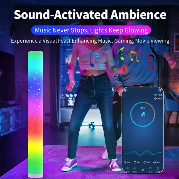 Portable RGB LED Cylindrical Floor Lamp – Music Sync Color Changing Aurora Star Ambient Light for Living Room, Bedroom & E-Sports Setup