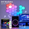 5V Smart RGB Hexagon Wall Light Panels USB Powered – DIY Modular Ambient Lighting, Color Changing with Music Sync & App Control for Bedroom & Game Room