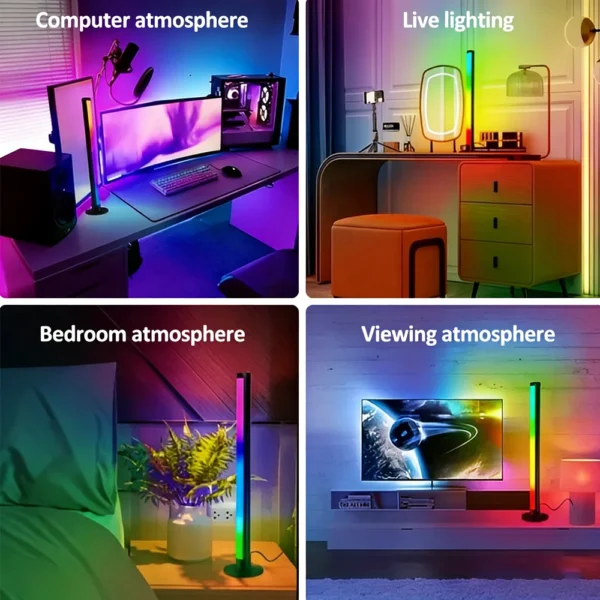 Smart RGB LED Floor Lamp Dual Use – App & Remote Control, Music Rhythm Sync Color Changing Ambient Light for Gaming Setup, Bedroom & Home Decoration