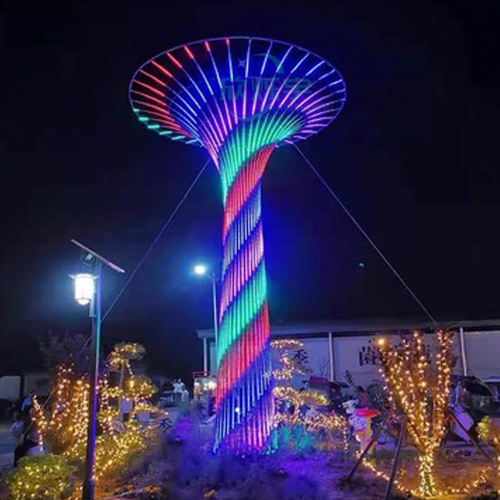 Outdoor RGB 3D LED Tower Sculpture Motif Light Waterproof Color-Changing Decorative Lighting for Holiday & Landscape Projects
