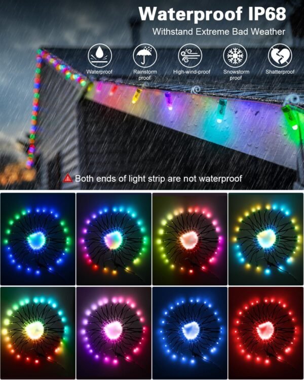 ALITOVE 12V WS2811 RGB LED Pixel String Lights – 50 LEDs, 12mm Waterproof Addressable Bullet Pixels, IP68