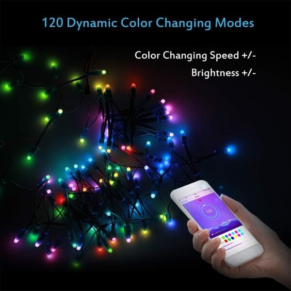 ALITOVE WS2811 12V LED Pixel String Lights – Bluetooth App Control, 100 LEDs, 23ft, 120 Color Modes
