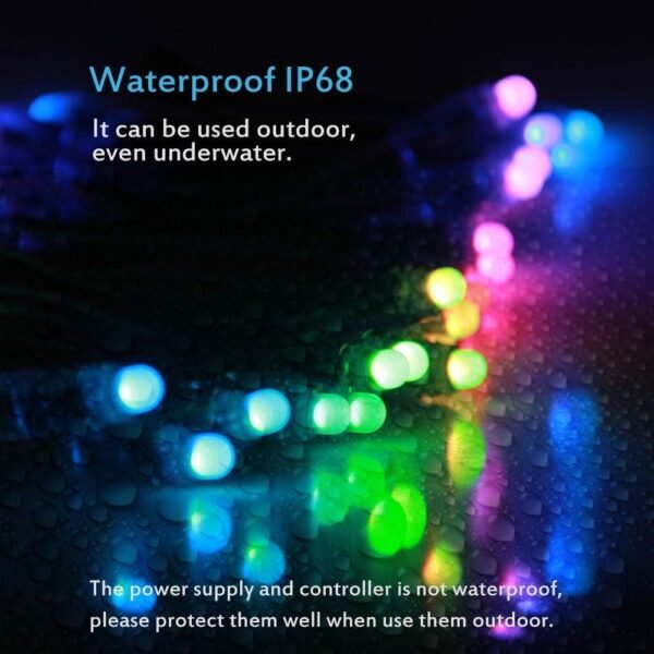 ALITOVE WS2811 12V LED Pixel String Lights – Bluetooth App Control, 100 LEDs, 23ft, 120 Color Modes
