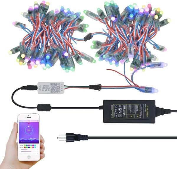 ALITOVE WS2811 12V LED Pixel String Lights – Bluetooth App Control, 100 LEDs, 23ft, 120 Color Modes